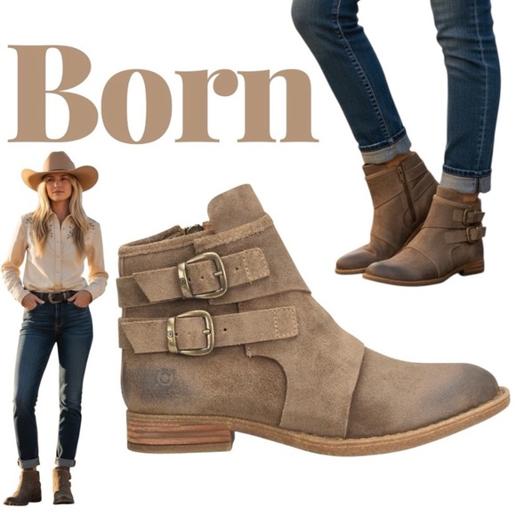 NEW Born Distressed Taupe Leather Ankle Booties Boots Brown Tan Women’s 7 M NIB - Picture 13 of 13
